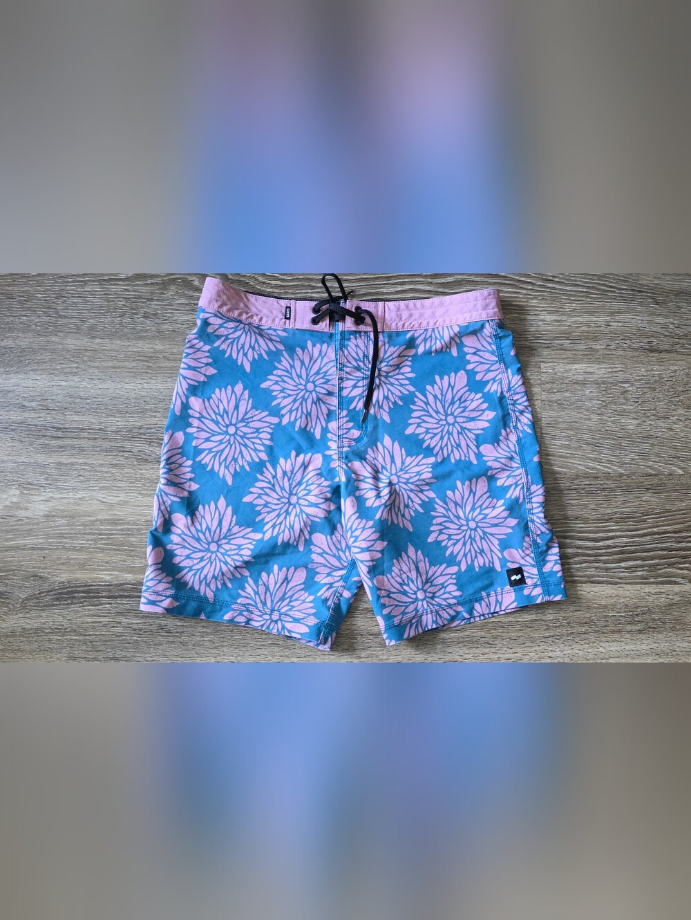 Men's Pink Floral Blue Swim Shorts Size32